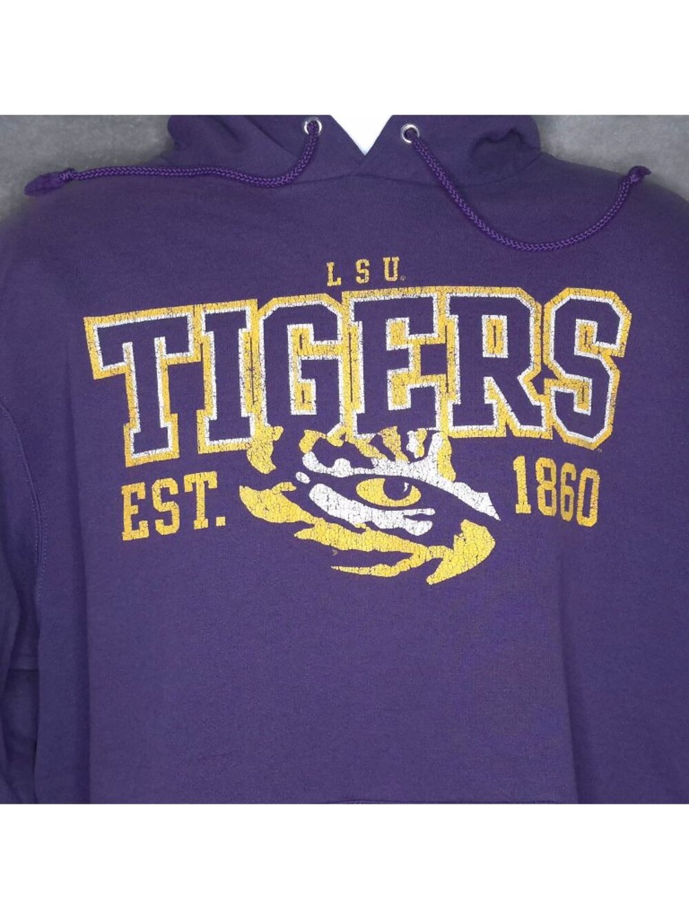 LSU Tigers Champion Purple Hoodie XL Mens Pullover Distressed Kangaroo Pocket